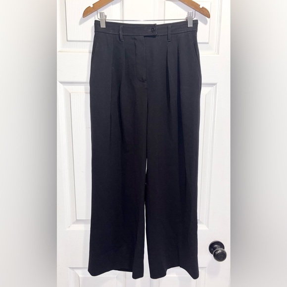 Aritzia Babaton Eckhardt Pleated Wide Leg High Waist Pants Black Trousers Size 4 - Picture 7 of 13